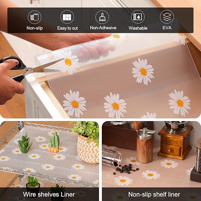 Cooyes Shelf Liner – Premium Non-Adhesive Cabinet & Drawer Liner for Kitchen – Waterproof Shelf Paper with Modern Pattern – Durable EVA Cabinet Mat – Easy to Cut （12" W x 120" L）