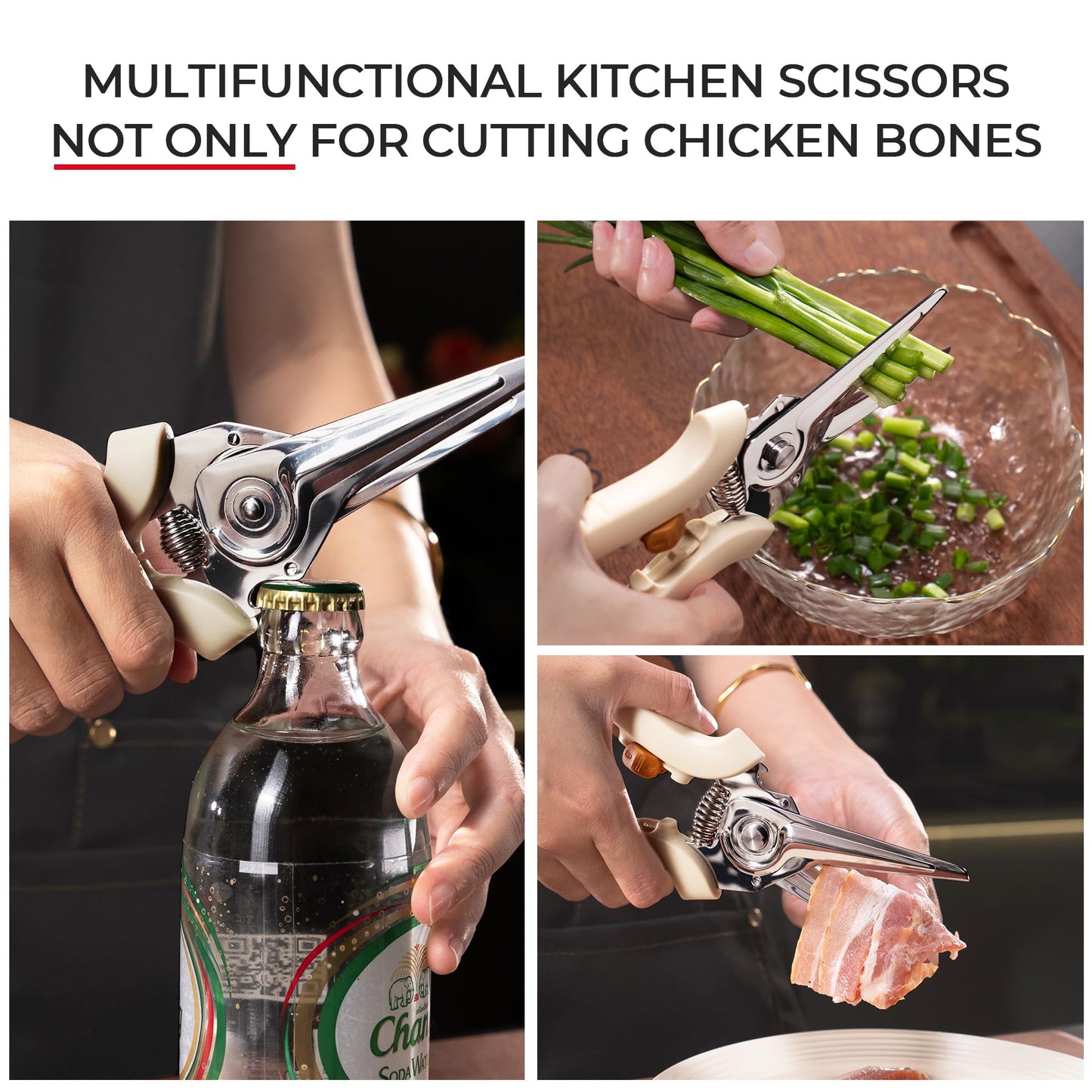 OOU White Bear Kitchen Scissors, All Purpose Heavy Duty Sharp Kitchen Shears Dishwasher Safe, Cooking Shears for Meat Chicken Fish Poultry Herb Bread