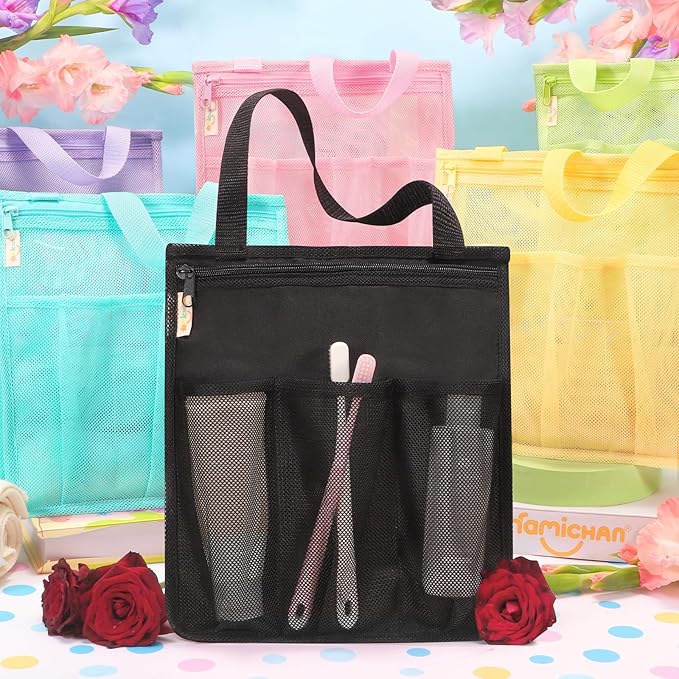 Portable Shower Caddy, Gym Travel Camp Dorm Room Essentials for College Student Boy Girl，Black Bathroom Mesh Shower Bag
