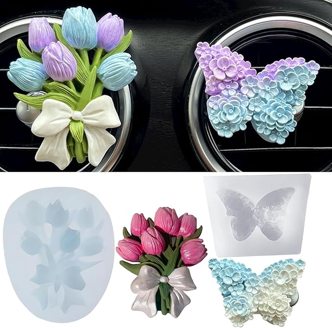 Flower Butterfly Candle Mold, Floral Silicone Mold, Animal Plant Resin Mold for Soap Soy Wax Epoxy DIY Handcraft Home Ornaments Wedding Party Home Decoration (Flower Butterfly)