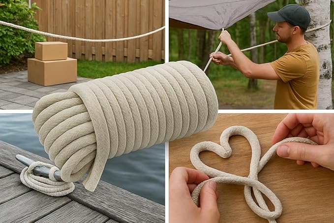 100 Ft Heavy Duty Braided Cotton Rope Clothesline Approximately #6 1/4" 6 mm Multi Purpose Home Boat Camping