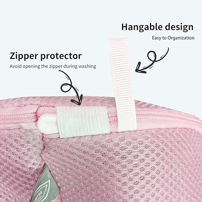 Kimmama Shoe Washing Machine Bag, Shoe Bag for Washing Machine, Mesh Laundry Bags for Sneakers, Footwear, Trainers, Slippers, Pink Sandwish Net, 8x15"