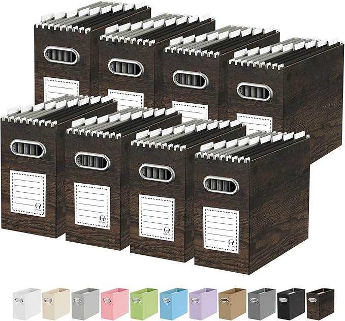 Oterri Cardboard File Organizer Box for Hanging File Folders Letter Size,File Box for Computer Desk,File Cabinet,Working Home,Office,Classroom (Brown Wood Grain Print, Letter Size - 8 Packs)
