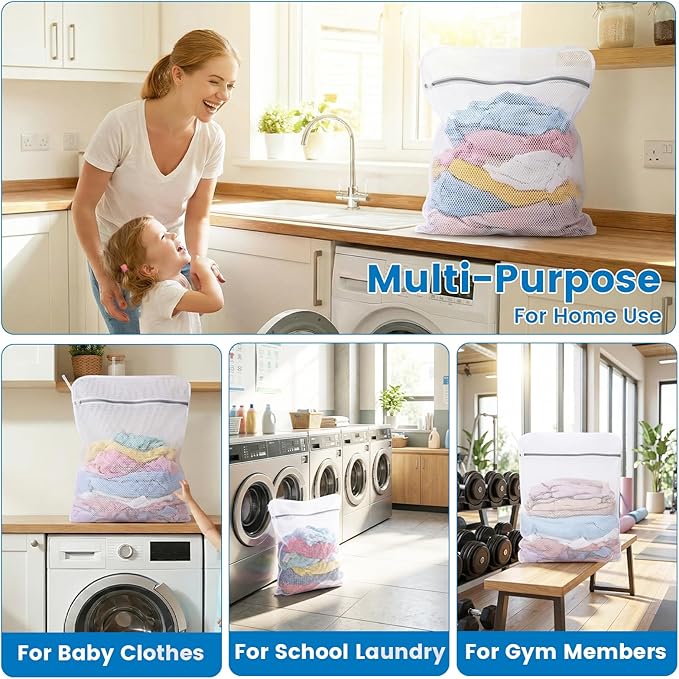 2 Pack XX-Large Mesh Laundry Bags for Delicates, 24 x 32 Inches Reusable Laundry Bag Durable Wash Bags for Washing Machine for College, Family, Travel, Storage