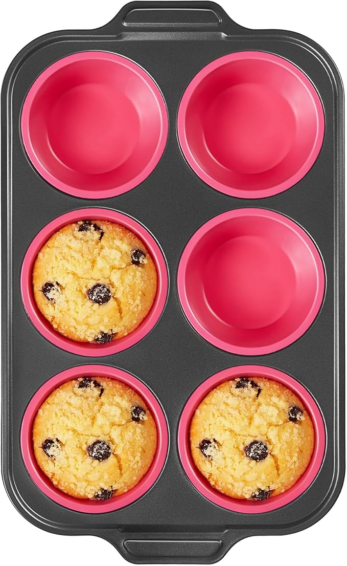 BRONYPRO Silicone Muffin Pans for Baking with Metal Frame, Egg Bite Molds, Cupcake Pans 12 Regular Size, Muffin Tins Easy to Pop Nonstick Non Toxic Bakeware for Oven,Rose Pink