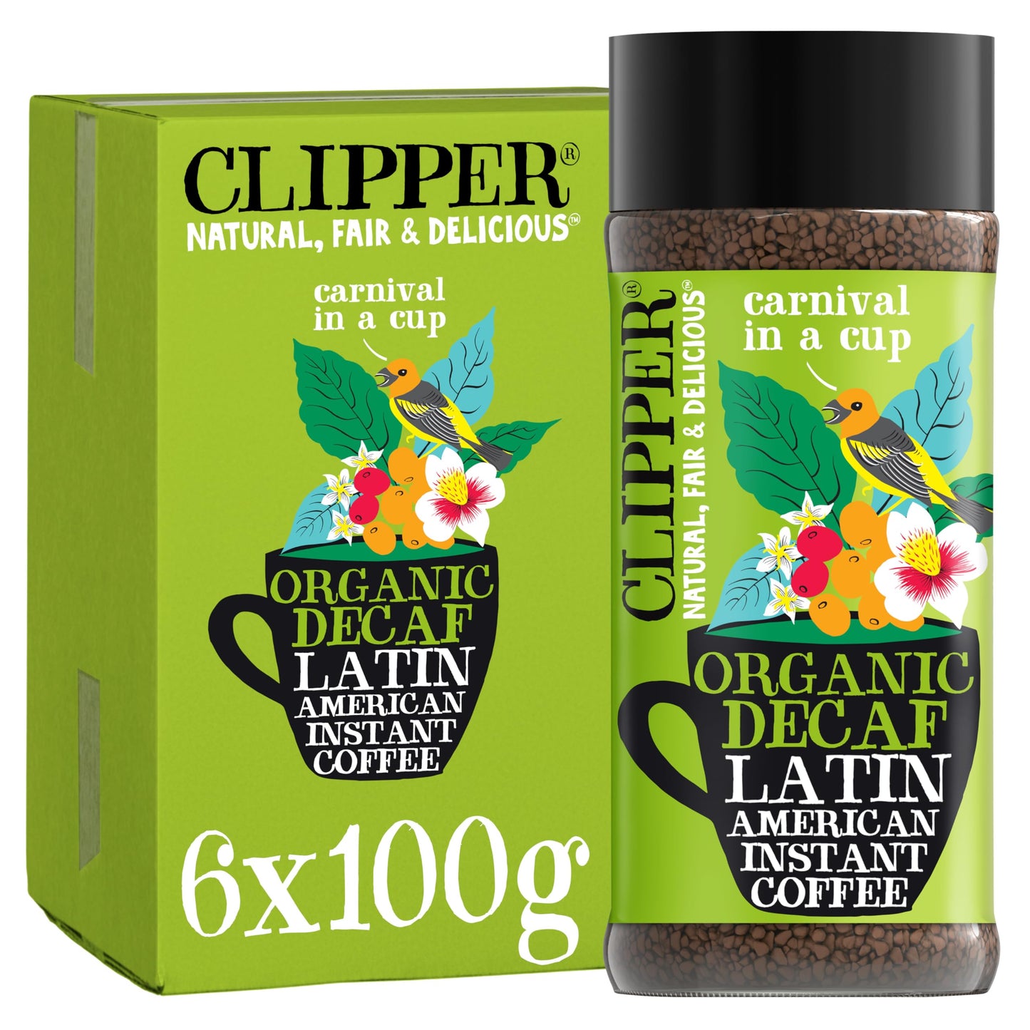 Clipper Instant Coffee, Decaf Latin American, 3.5oz jar / 6 pack