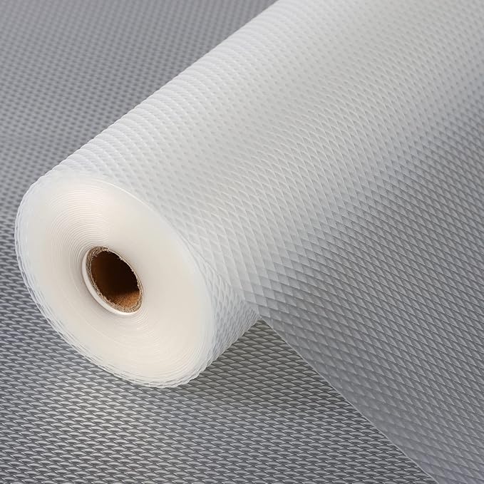 Anoak Shelf Liner Non-Slip Drawer Liner for Kitchen, Non Adhesive Cabinet Liner 12 Inch x 15 FT(180 Inch) Waterproof Refrigerator Liners for Kitchen Drawer, Bathroom Shelves Diamond Pattern Clear