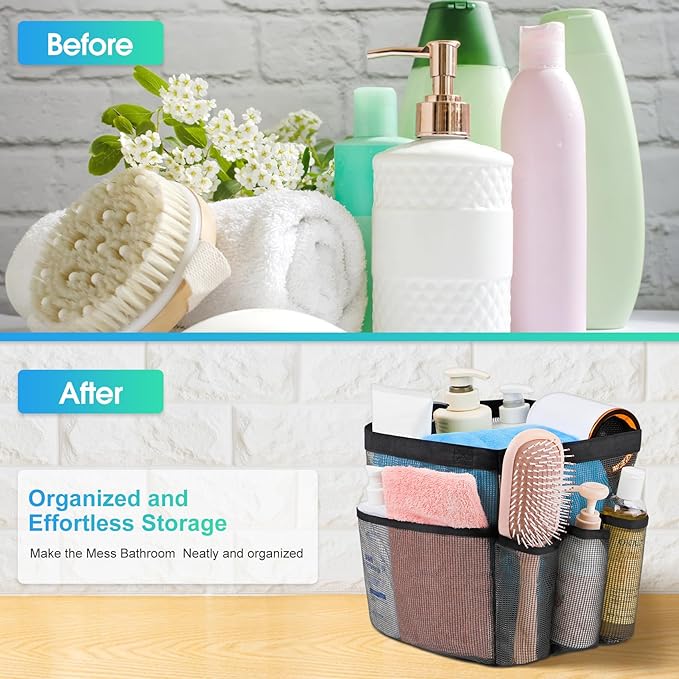 Attmu Mesh Shower Caddy Portable for College Dorm Room Essentials with 8 Pockets, Hanging Shower Caddy Dorm Basket, Quick Dry Shower Bag for Bathroom