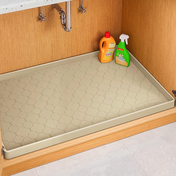 Jin&Bao Waterproof Under Sink Mat 25" x 22", Thick Silicone Mat Cabinet Protector for Kitchen and Bathroom, Shelf Liner, Home Organizer and Storage, Multipurpose Tray for Gadgets and Essentials