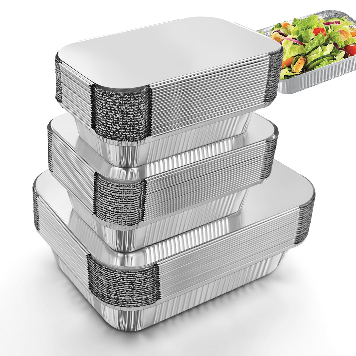 Notwoe® 30 Pack Disposable Aluminum Pans With Lids, 10x7.5 And 7.3x5.3 Square 6.9x4.3 Square Combo Set, Disposable Baking and Cake Pan. (30 Pack w/Lids)