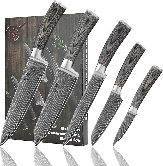 Wakoli EDIS Chef Knife Set, 5-Piece VG10 Damascus Steel, Wooden Gift Box