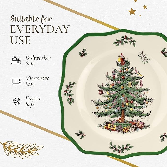 Spode Christmas Tree Scalloped Salad Plates - Set of 4