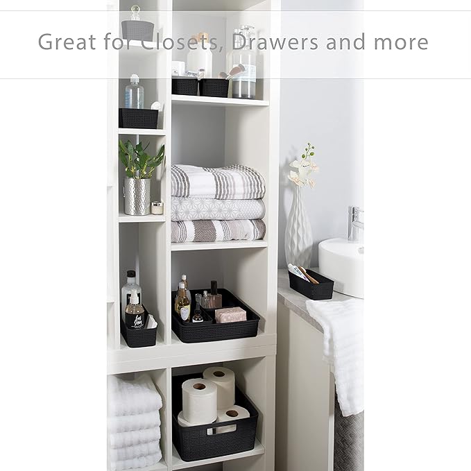 Simplify 10 Piece Organizing Set | Multiple Size Bins | Multipurpose | Office | Desk | Dorm | Bathroom | Storage Basket | Small Items | Accessories | Black (Pack of 6)