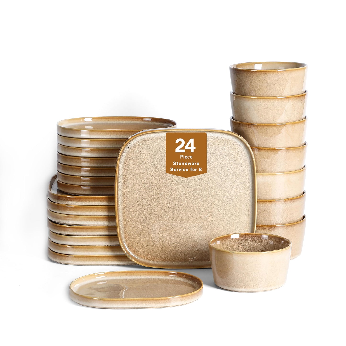 Stone Lain Cairo 24-Piece Dinnerware Set Stoneware, Plates and Bowls Set, Microwave and Dishwasher Safe, Includes Dinner and Salad Plates, Cereal Bowls, Dishes for 8