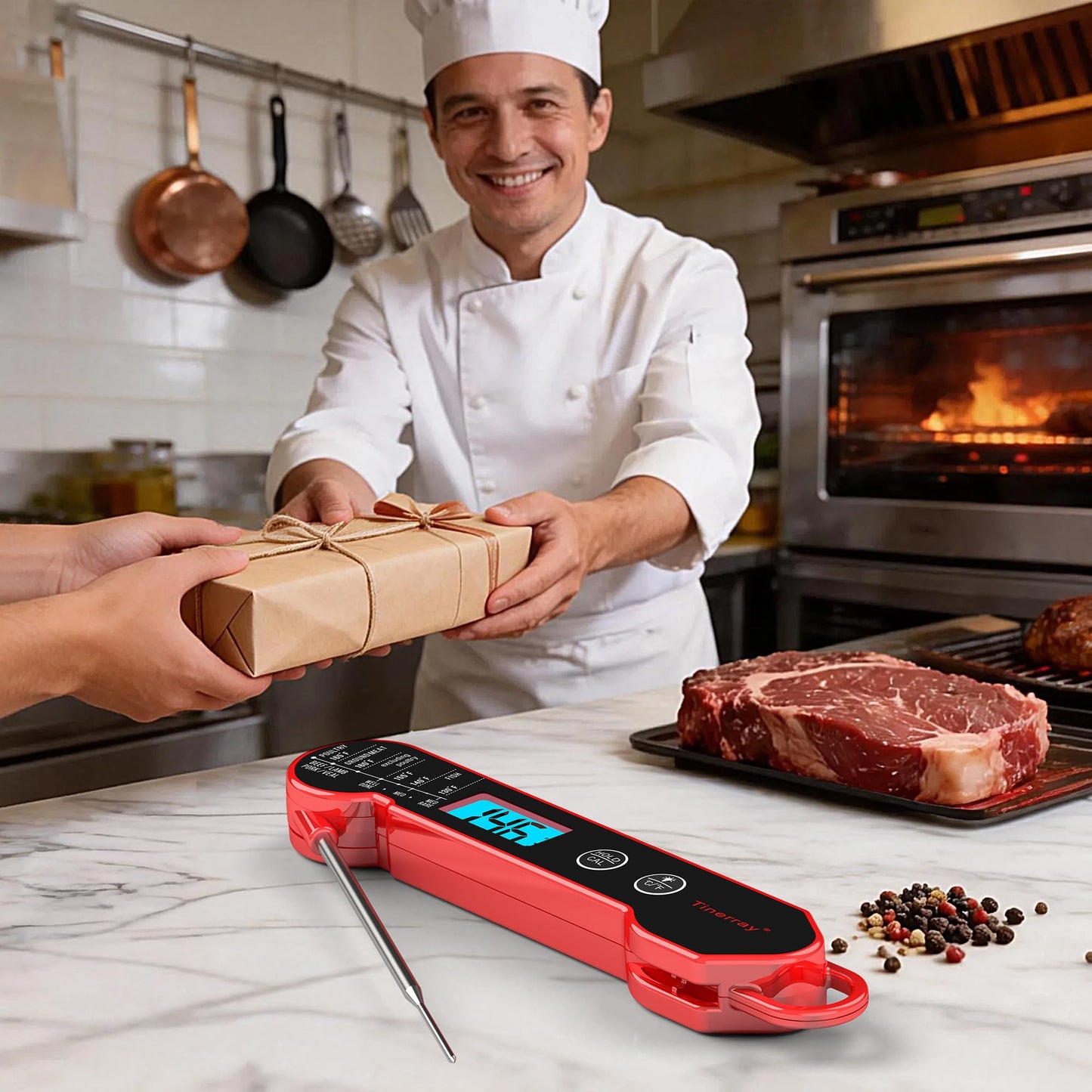 Professional Digital Meat Thermometer Instant Read Waterproof – Folding Probe Food Thermometer with Backlight & Calibration, Fast Read for BBQ, Grill, Deep Fry, Cooking, Liquids, Gift for Chef