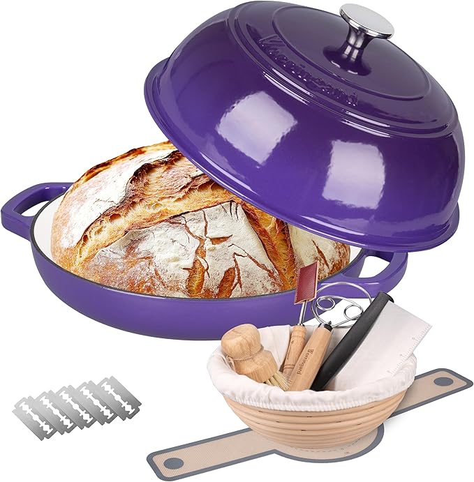VORRINGARD Enameled Cast Iron Dutch Oven Pot with Lid, Bread Oven for Sourdough Bread Baking, Dutch Ovens with Bread Proofing Basket& Baking Supplies Set, 6 Quart, Red