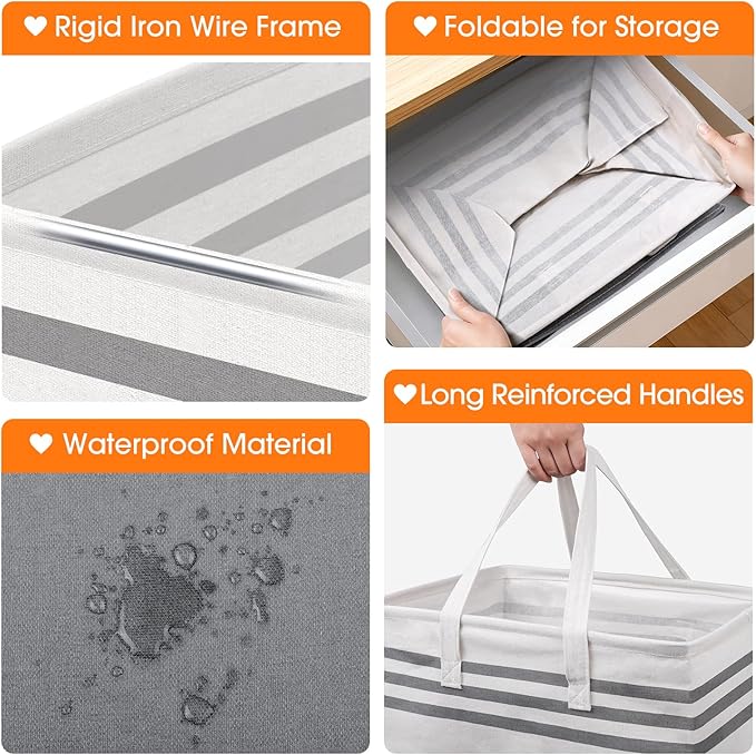 3 Pack Large Laundry Baskets, Laundry Hampers, Freestanding Waterproof Collapsible Clothes Bag with Extended & Reinforced Handles - Clothes Basket for Dorm, Bathroom, Home (125L)