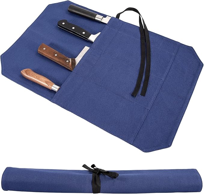 HERSENT Chef's Knife Roll Bag,Portable Travel Chef Knife Case Knife Bag Carrier Storage Bag with 4 Slots Best Gift for Pro Chef or Culinary Enthusiasts Men Women