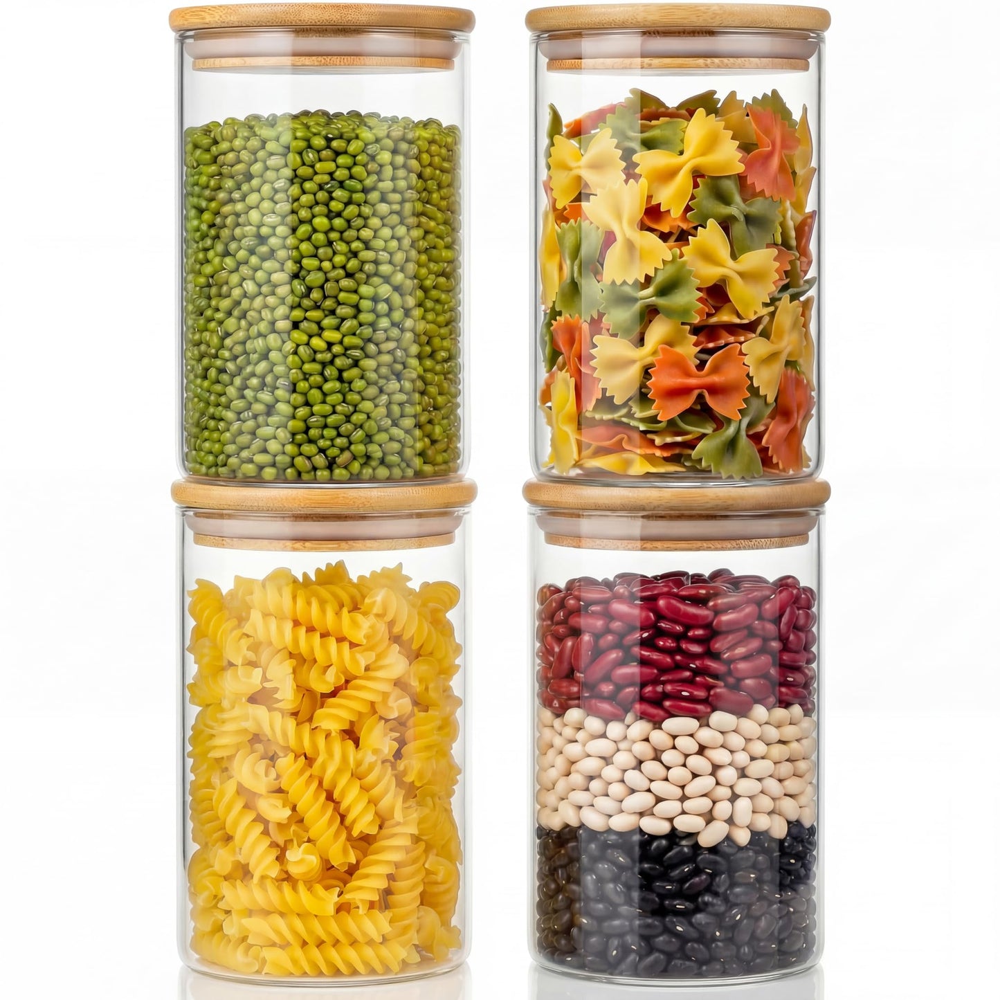 32 oz & 21 oz Round Glass Food Storage Containers with Bamboo Lids, 4 Pack