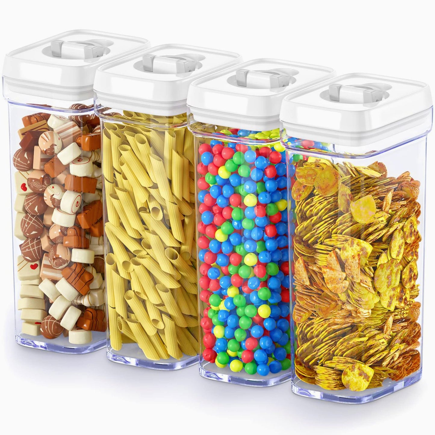 DWËLLZA KITCHEN Airtight Food Storage Containers for Pantry With White Lids 1L - 6 Pack - Clear Plastic Air Tight Kitchen Containers Pantry Organization and Storage BPA-Free Keeps Food Fresh & Dry