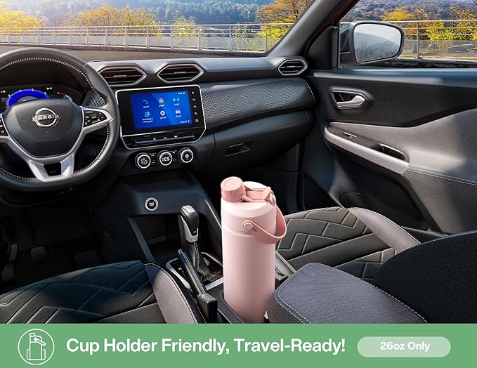 POWCAN 26 oz Insulated Water Bottle with 2-in-1 Straw and Spout Lid, Keep Cold 24H, Leak-Proof, Fits in Car Cup Holder, Stainless Steel Water Bottle for Sports, Trip, Gym, and School (Verdant Bloom)