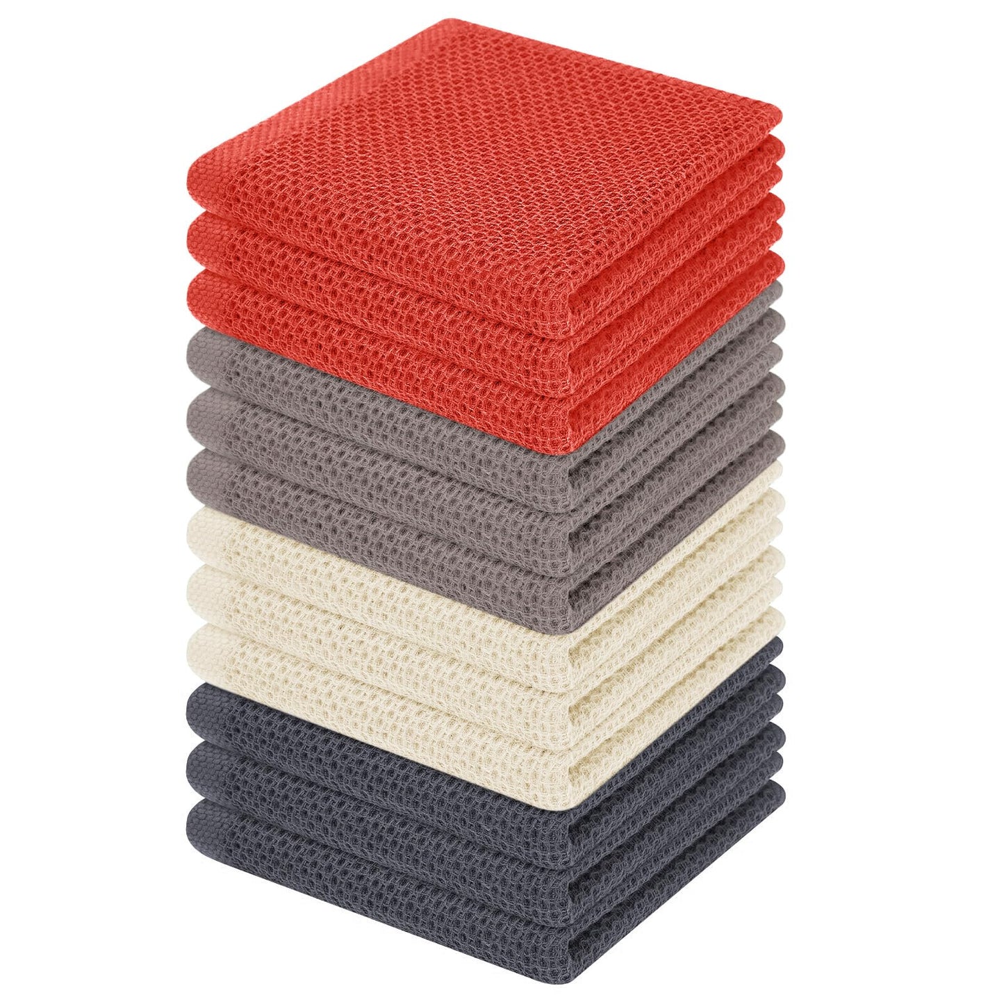 Homaxy 100% Cotton Waffle Weave Kitchen Dish Cloths, Ultra Soft Absorbent Quick Drying Dish Towels, 12 x 12 Inches — 13 x 28 - 12 Pack — 12 x 12 - 12 Pack
