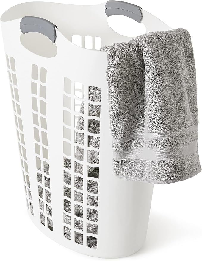 Gracious Living Easy Carry Flex Hamper, Large 87.5 Liter Lightweight Plastic Ventilated Laundry Basket Clothes Bin with Handles, White (2 Pack)