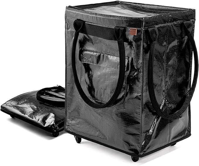 CleverMade Hauler Rolling Tote Bag, 90L Collapsible Portable Shopping Cart with Wheels for Groceries, Laundry, Organization – Heavy Duty Utility Tote with 75 lb Capacity, Basket with Wheels, Black