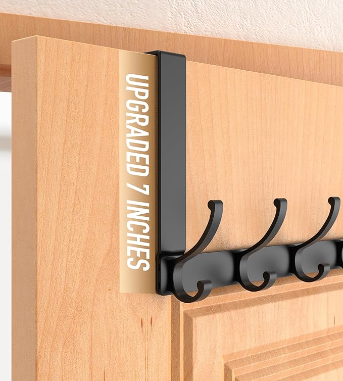 Over The Door Hooks Hanger with Extended Arms, Fit 1 3/8" Door, Tool-Free Assembly, F7U, Towel Rack Organizer Holder - Black