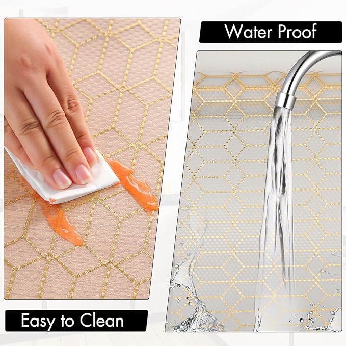 Cooyes Shelf and Drawer Liners for Kitchen Cabinets, Non Adhesive Cabinet Liner, EVA Waterproof Durable Non-Slip Drawer Mats for Shelves, Fridge, Storage, Kitchen Cupboards – Modern Pattern