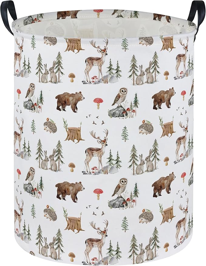 Kids Laundry Basket Animal Hamper for Nursery Woodland Hamper Cute Kids Storage Bin Organizer Room Decor for Home(Woodland animal)