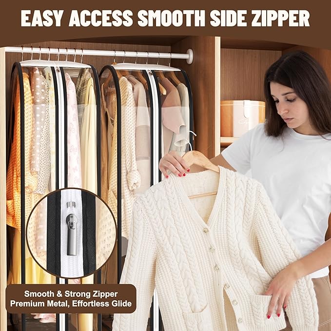Garment Bags for Hanging Clothes 40” Long,Ultra Clear Suit Bags for Closet Storage, Moving Organization, Travel Covers with 10" Gussets for Coat, Dress, Shirt and Sweater - 4 PCS