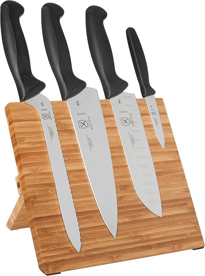 Mercer Culinary Millennia Colors 5-Piece Magnetic Board Set with Blue Handles, Bamboo, 16 x 8 x 18 inches