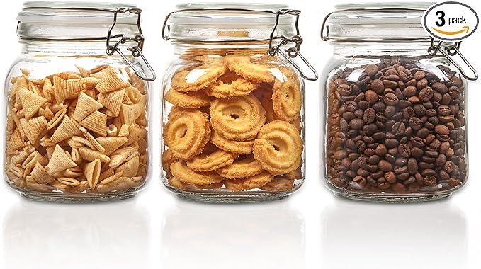 Vtopmart 34oz Glass Food Storage Jars with Airtight Clamp Lids, 3 Pack