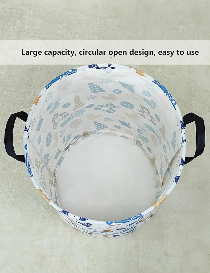 QUEENLALA Large Storage Basket,Laundry Hamper/Bathroom/Home Decor/Collapsible Round Storage Bin,Boys and Girls Hamper/Boxes/Clothing(Round-Colorful Bear)