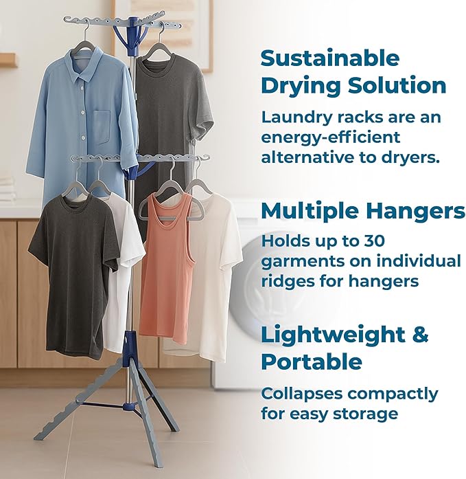 Honey-Can-Do 2-Tier Collapsible Tripod Drying Rack – Space-Saving Foldable Clothes & Laundry Rack, Portable Indoor/Outdoor Stand for Shirts, Towels & Garments