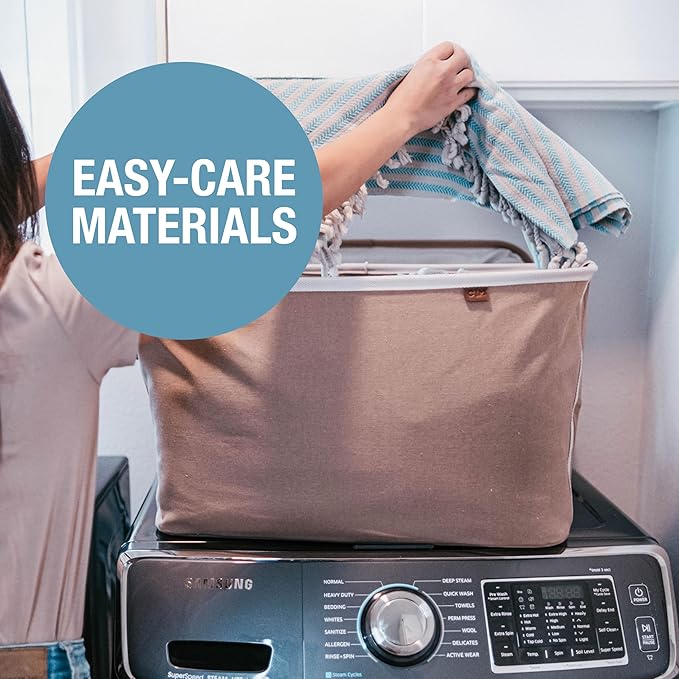 CleverMade Collapsible Laundry Basket LUXE 2 Pack – 60 L (16 Gal) Foldable Cotton Blend Clothes Hamper with Vegan Leather Accents, Reinforced Handles, Space Saving Laundry Bin Holds 55 lbs - Cream