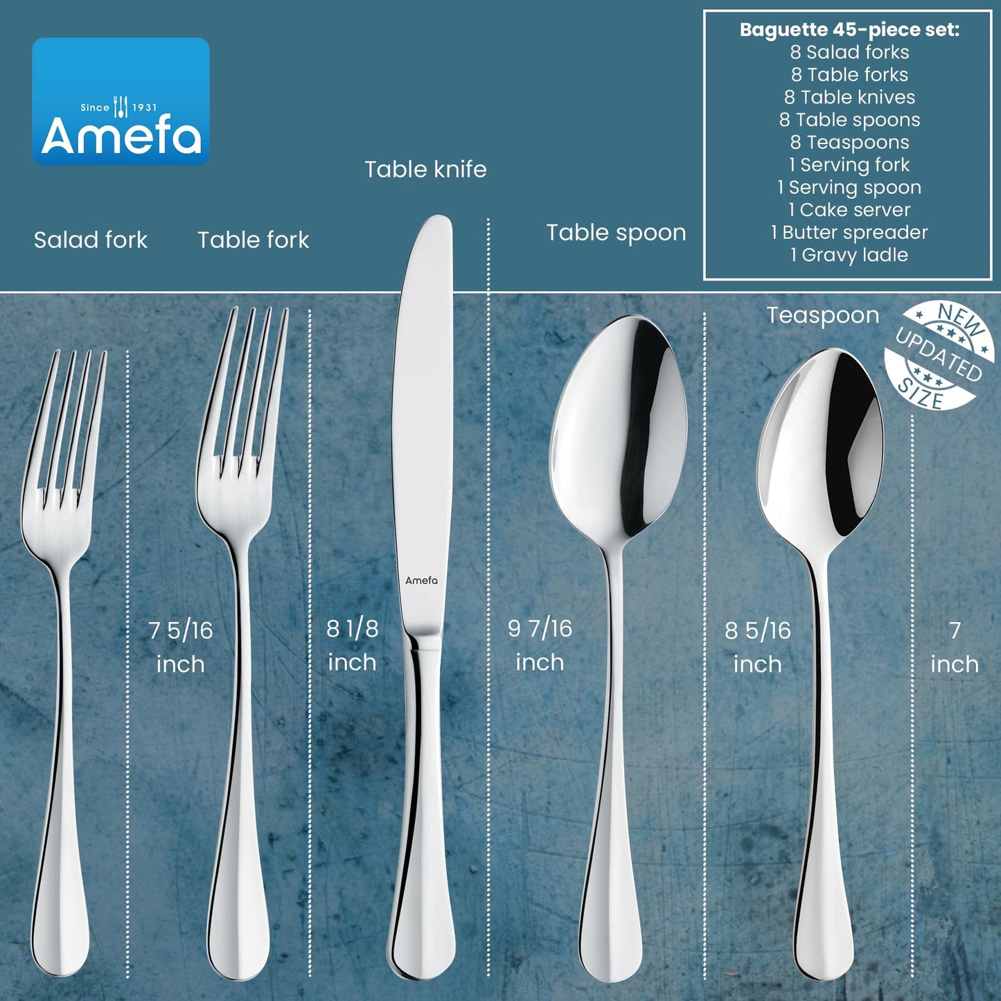 Amefa Baguette Flatware Set - Silver, Set of 45