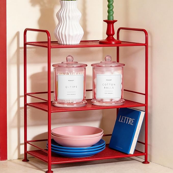 Qtip Holder & Cotton Pad Dispenser, Bathroom Organizer and Storage Canisters, 16oz Glass Apothecary Jars for Kitchen, Restroom - Home Decor Accessories, Room Decor Aesthetic (2 Pack, Pink)