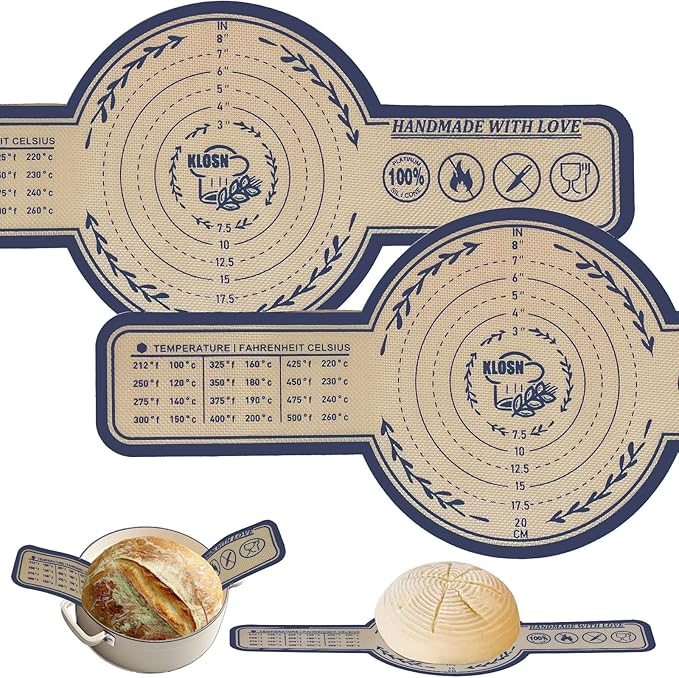 KLOSN Silicone Bread Sling for Dutch Oven, 2 Pack (8" Round) – Non-Stick & 500°F Heat Resistant Sourdough Mat, Easy to Clean, Reusable Food-Grade Sourdough Slings – Fits 5 qt and up Dutch Ovens