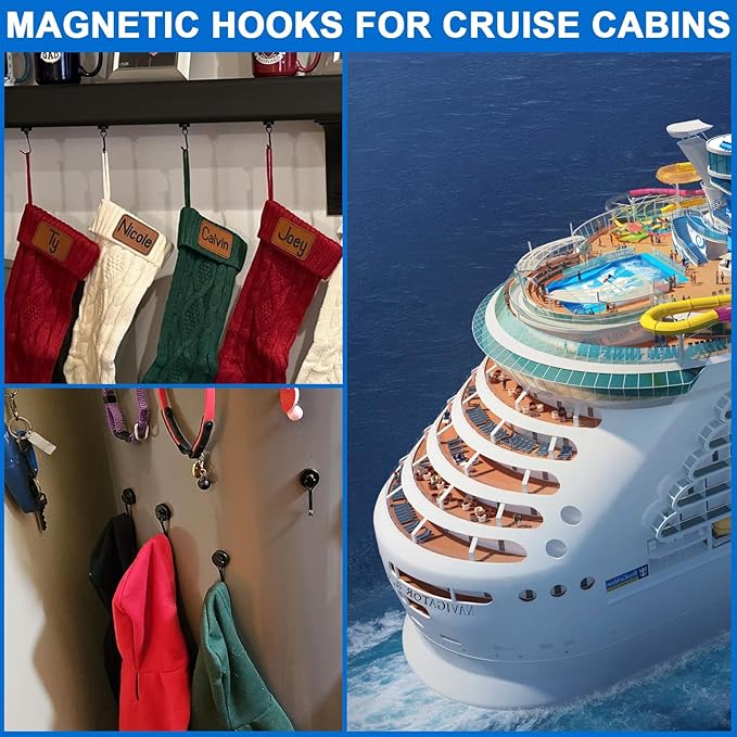 LOVIMAG Hooks, 40lbs+ Magnetic Magnet Hook 2026 Cruise Cabin Ship Essentials Heavy Duty Strong Refrigerator Fridge Hanging for Classroom Beach Vacation Kitchen Grills Home Mug Hanger (20 Pack), Black