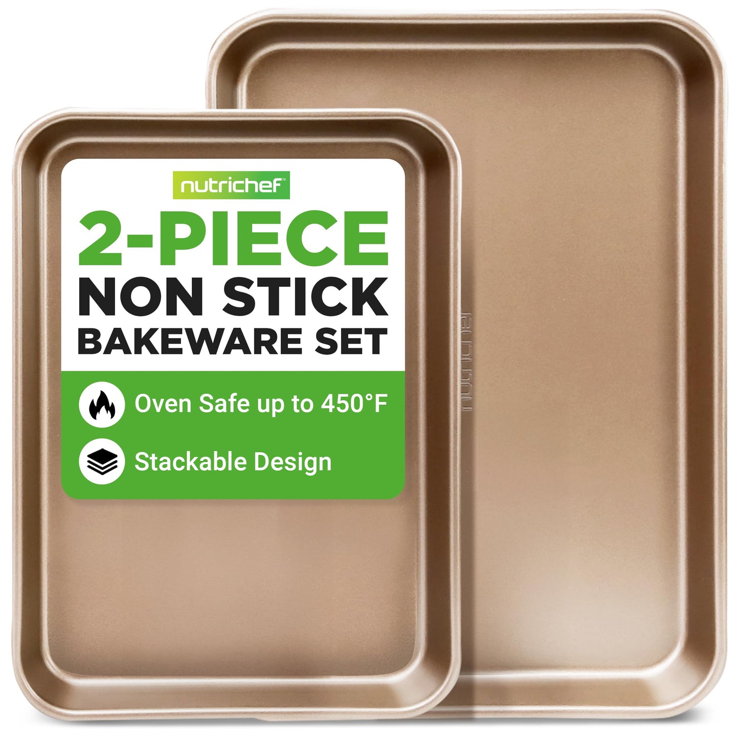 NutriChef 2-Piece Large & Medium Cookie Sheets for Baking - Non Stick Baking Sheet for Cookies, Sheet Cakes & Roasting - Dishwasher Safe - Gray