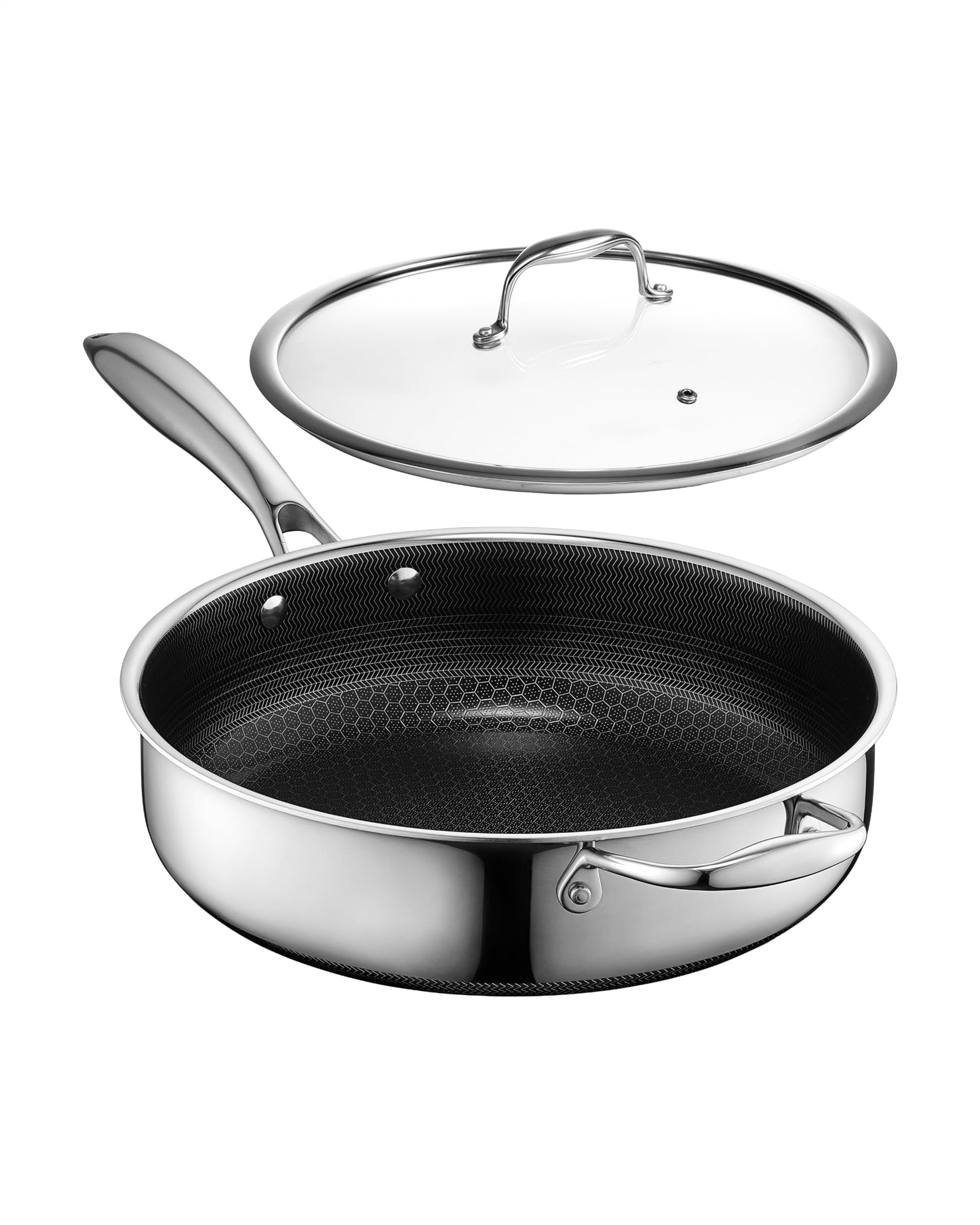 HexClad 4.5 Qt Hybrid Nonstick Deep Sauté Frying Pan & Lid, Induction Ready