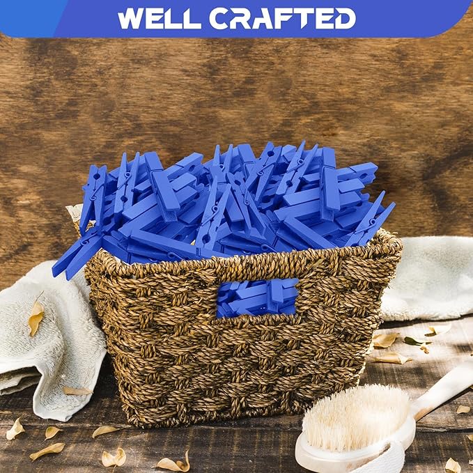 Clothes Pins Wooden 2.9 Inch, 100 Pack Colored Clothespins Wood, Clothing Pins Clips for Baby Shower Craft Dark Blue