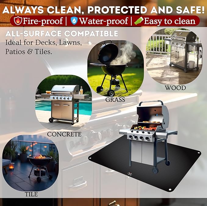 COOKNEST Grill Mat Set – 60"x40" Under Grill Mat for Outdoor Grill + 2 BBQ Cooking Mats, Heat-Resistant Silicone, Includes Stakes & Bag – Use on All Surfaces