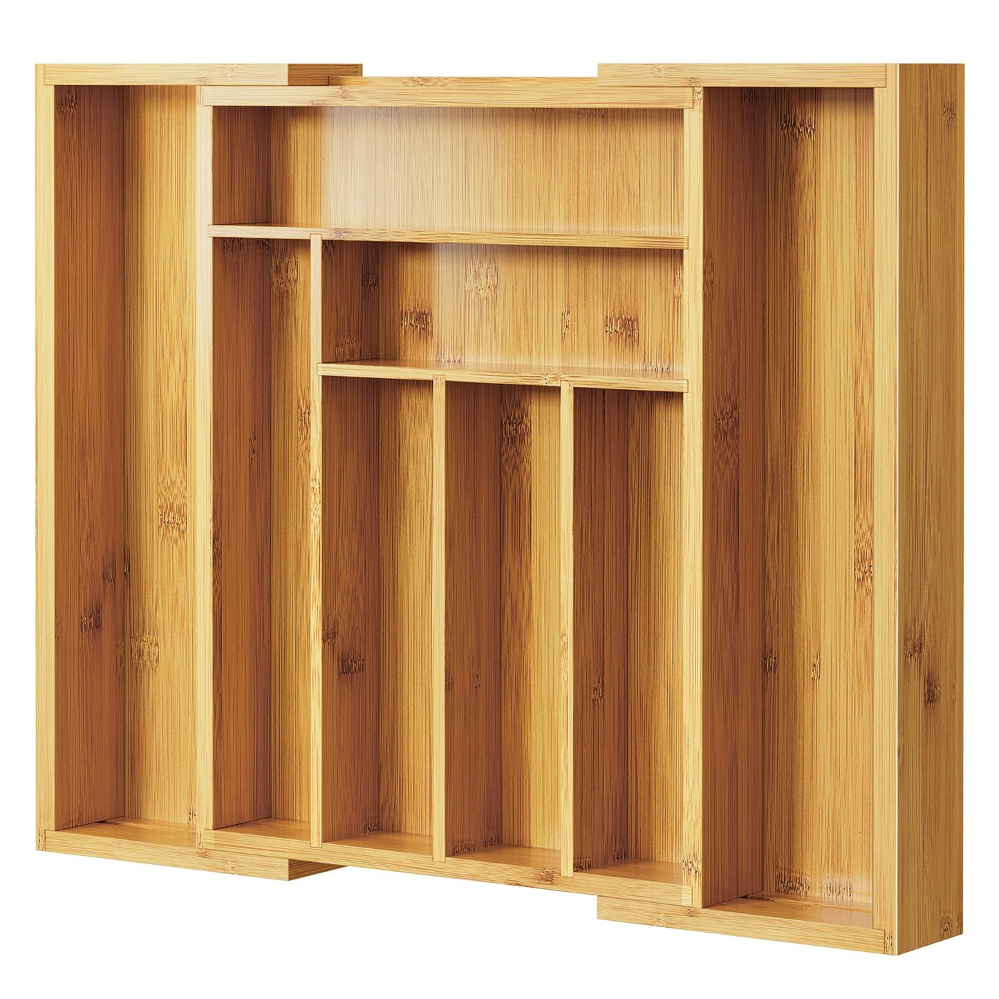 Pipishell Bamboo Expandable Drawer Organizer for Utensils Holder, Adjustable Cutlery Tray, Wood Drawer Dividers Organizer for Silverware, Flatware, Knives in Kitchen, Bedroom, Living Room (White)