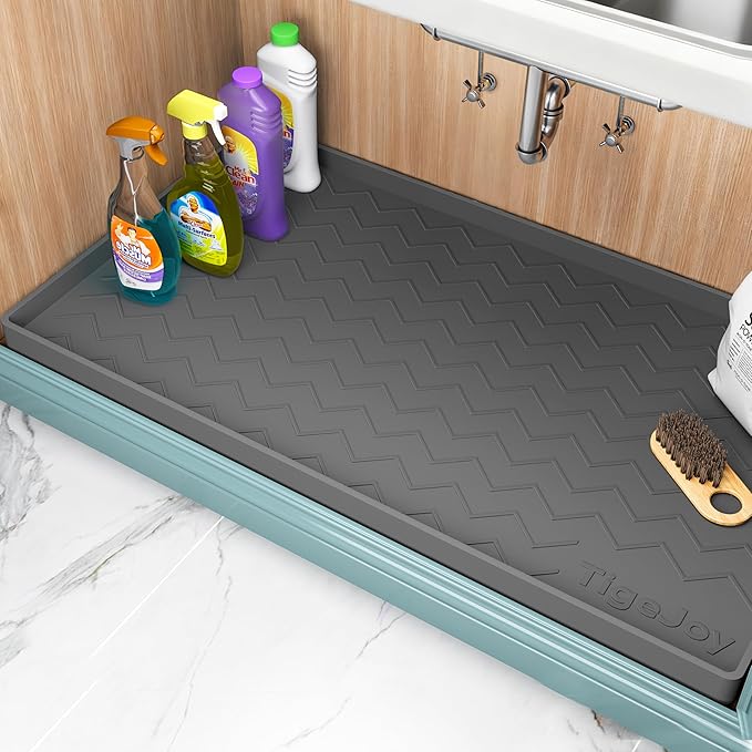 TigeJoy 34" x 19" Under Sink Mats for Kitchen Waterproof, Leak-Proof Silicone Mat Sink Protector and Cabinet Liner, Kitchen Essentials Organizer and Storage, Boot or Shoe Tray, Pet Feeding Mat