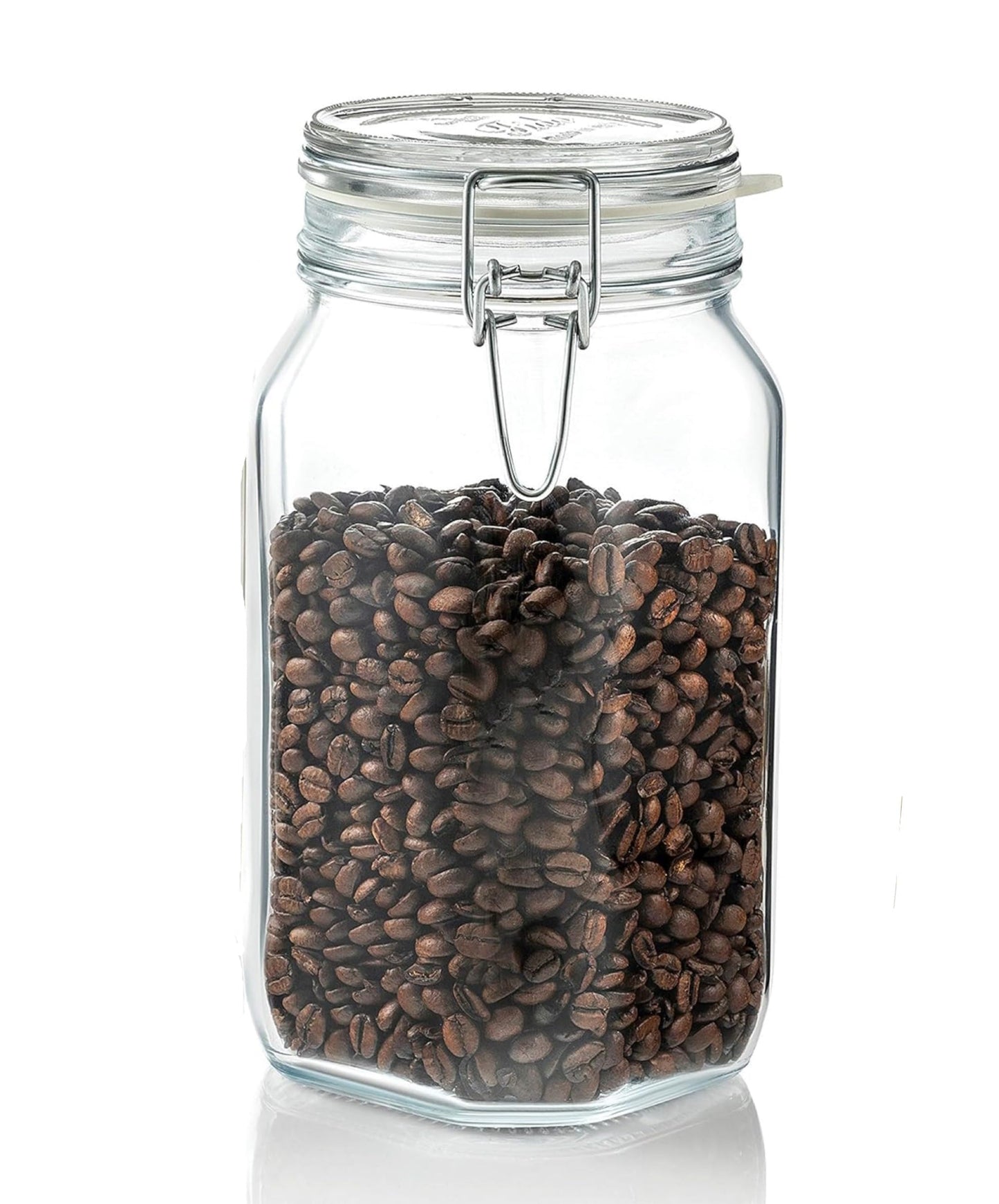 Bormioli Rocco Fido Glass Jar - 50.75 oz Large Airtight Container with Clamp Lid & Rubber Seal, BPA-Free Italian Glass Canister for Pantry Display, Decorative Kitchen Storage, Events & Weddings
