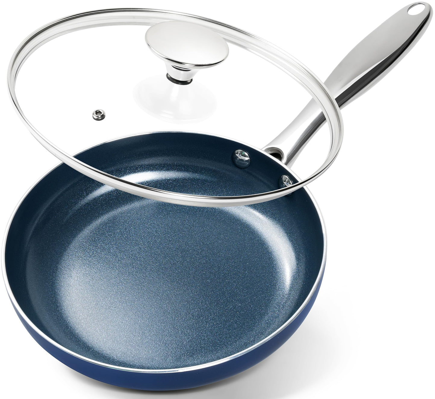 MICHELANGELO Large Frying Pan with Lid, 14 Inch Blue Frying Pan with Nonstick Diamond Infused Coating, Nonstick Frying Pans, Ceramic Fry Pan, Non-Toxic