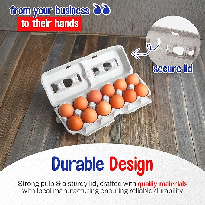 MT Products Custom Printed Egg Cartons 1 Dozen - Natural Pulp Personalized Egg Container (Pack of 250) - Made in USA